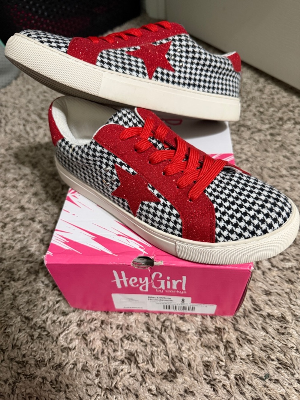 Corkys Women's Houndstooth Sneakers with Red Star Accent